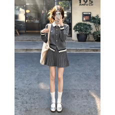 批发刺绣毛针织衫短裙套装2026秋季新款韩系气质休闲两件套女
