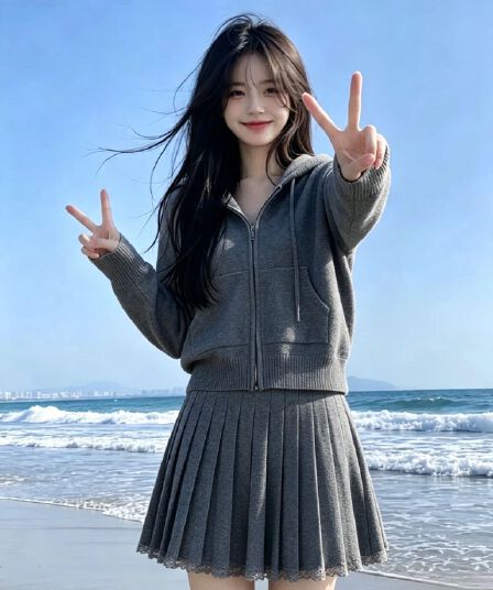 자이언트 잘 생긴 ~ 중 세트 여성 가을 겨울 2026 새로운 슈퍼 화재 슬림해 보이는 느긋한 바람 니트 스웨터 플리츠 스커트 투피스 세트 트렌디