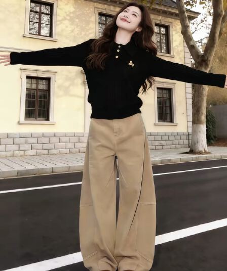 검정색 POLO 셔츠 폴로 칼라 작은 곰 자수 몸매 가꾸기 인사이드 가져 가라. 긴팔 티셔츠 여성 가을 2026 슈퍼 화재 연령 감소 맨위