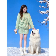 批发韩版花朵印花针织套装女秋<b class='q'>冬</b>慵懒风气质显瘦减龄毛衣半身裙长袖