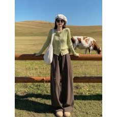 批发早秋美拉德小香风针织开衫<b class='q'>阔腿裤</b>女川西草原新疆旅游穿搭一整套<b class='q'>装</b>