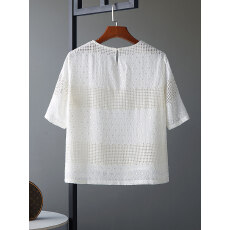 批发蚕丝镂空圆领短款上衣夏季女新款双层真丝通勤减龄T恤<b class='q'>衬衫</b>