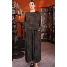 批发时尚洋气圆领宽松遮肉<b class='q'>妈妈装</b>气质显瘦套装<b class='q'>上衣</b>裤子