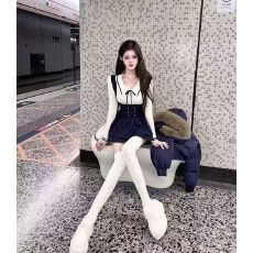 批发JOYKIKI 学院风2025修身内搭翻领氛围感长袖上衣针织衫<b class='q'>女</b>套装