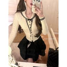 批发迟<b class='q'>伞</b><b class='q'>伞</b>嗲式小海军海军镂空领织法修身针织衫上衣芭蕾磨毛蓬蓬<b class='q'>裙</b>