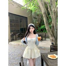 批发项天鹅  纯欲风甜美收腰显瘦设计感蕾丝提花拼接吊带连衣裙<b class='q'>女套装</b>