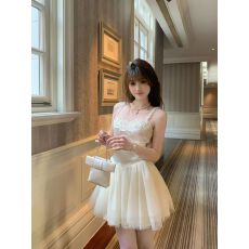 批发甜崽小鹿【糯糯梨】梦幻茶会仙女收腰高级感连衣裙气质网纱仙女裙