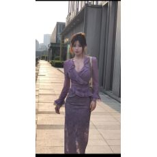 批发小诺本人蕾丝吊带连衣裙低胸修身性感包臀裙百搭开衫套装260071