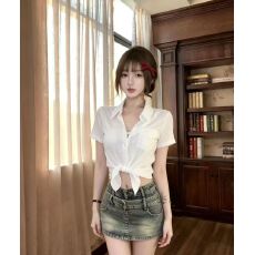 批发2026夏季纯欲微透修身白色衬衫夏季老钱风休闲防晒短袖上衣女