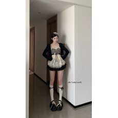 批发网红微胖甜辣妹蕾丝拼接<b class='q'>格子</b>短款上衣女26年夏季蛋糕短裙开衫<b class='q'>套装</b>