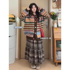 批发<b class='q'>大码</b>复古撞色条纹连帽毛衣外套女装秋冬胖MM遮肉显瘦针织开衫上衣