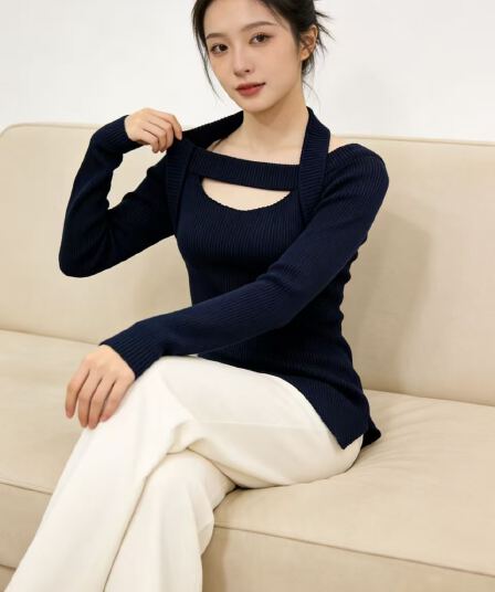 핫걸 순수한 욕망 오프숄더 다용도 오프숄더 행침 목 긴팔 몸매 가꾸기 기본 셔츠 여성 봄 여름 Chic 맨위 트렌디 패션