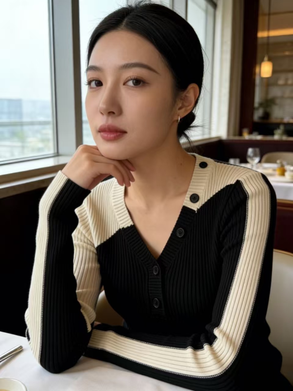 새로운 패치워크 색상 빛 요리 한 품격 구덩이 기사 니트 만나는 디자인 가을 겨울 몸매 가꾸기 니트 스웨터 단추 맨위 스웨터