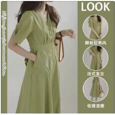 批发2026夏季外出高腰显瘦短袖衣服中长款连衣裙