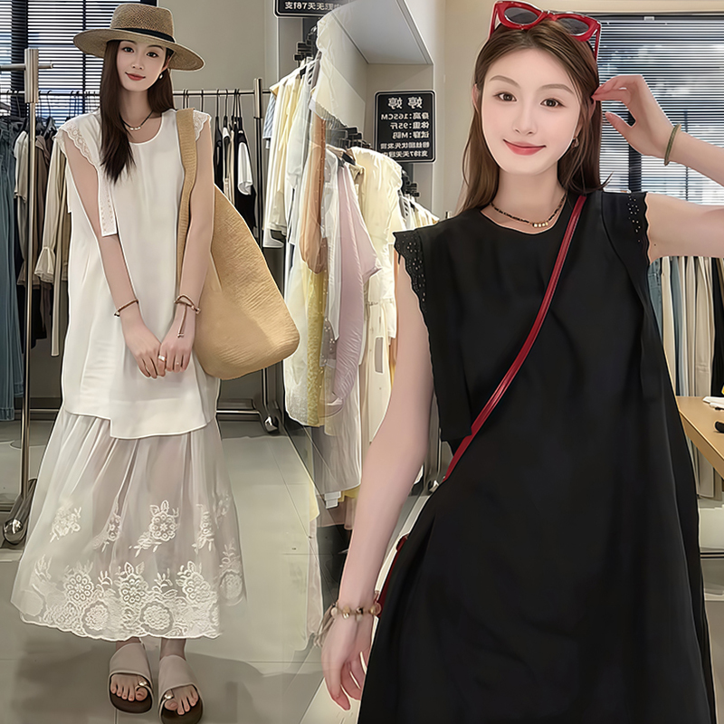 지금 여름 신제품 민소매 프랑스식 패치워크 디자인 센스 드레스