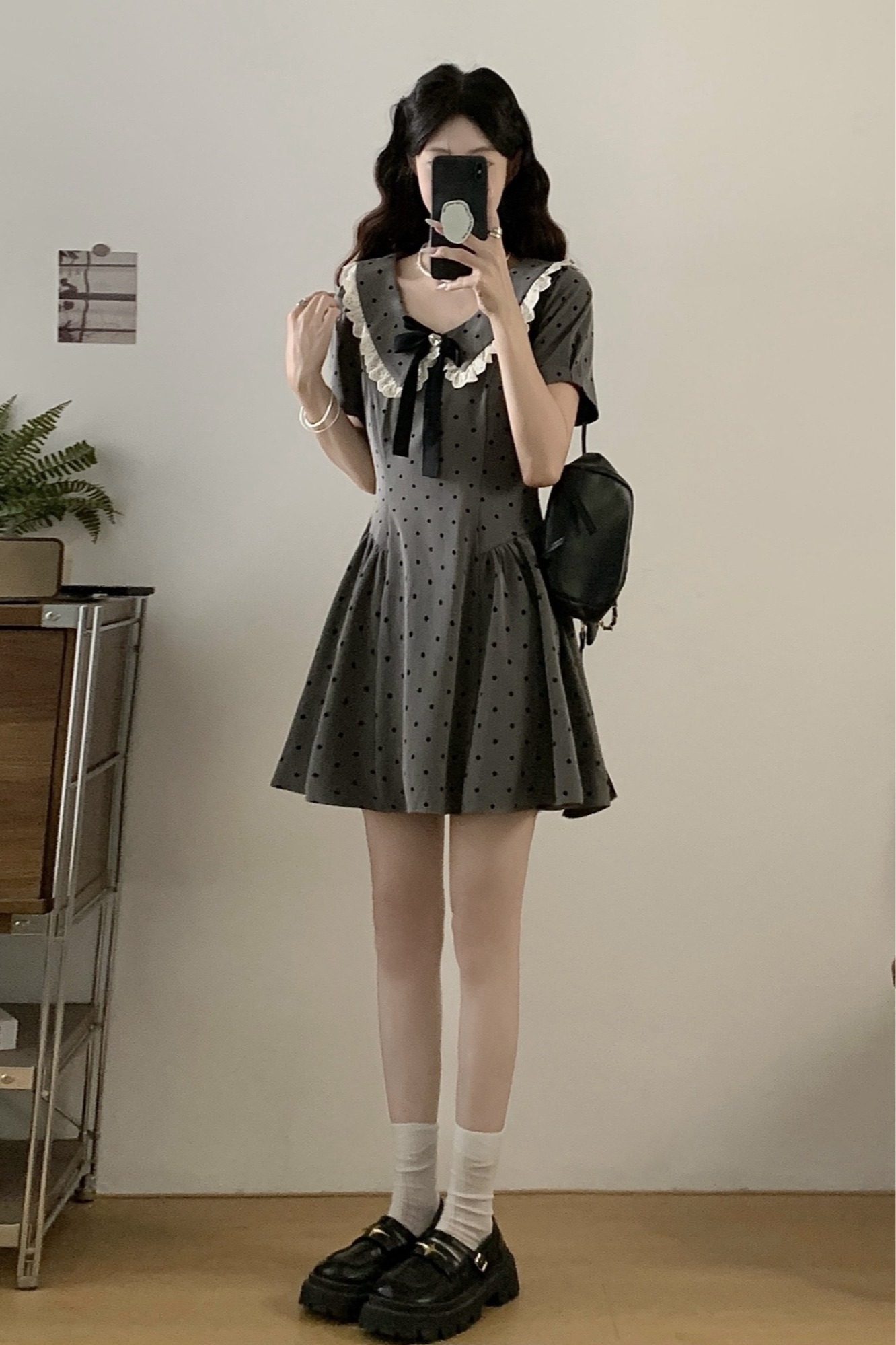 빅 사이즈 프랑스식 달콤함 소녀 바람 연령 감소 베이비 칼라 도트 무늬 나비 매듭 드레스 슬림해 보이는 공주 드레스