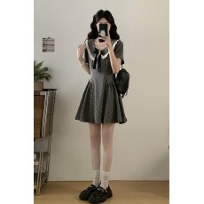 批发大码法式<b class='q'>甜美</b>少女风减龄娃娃领波点蝴蝶结连衣裙显瘦<b class='q'>公主裙</b>