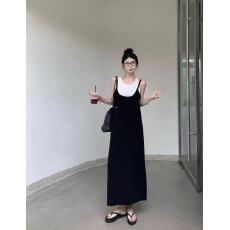 批发胖mm复古梨型身材穿搭吊带长裙秋夏背带<b class='q'>连衣裙</b>套装