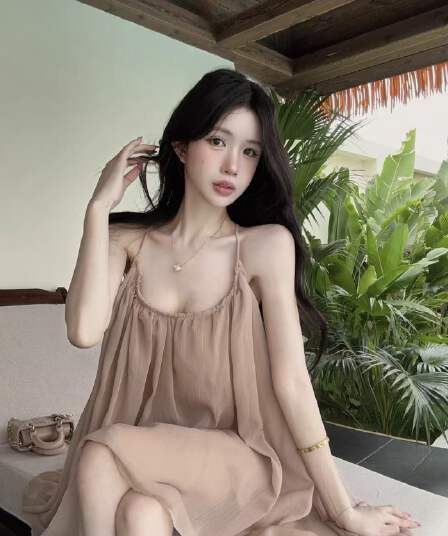 실사 정가 낭만주의 익명의 쉬폰 드레스 여름 쇼트 스타일 백리스 휴가 바람 행침 목 슬립 드레스