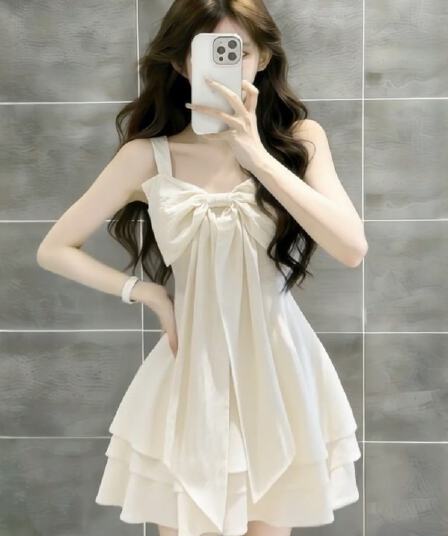 달콤함 휴가 바람 나비 매듭 슬립 여성 드레스 여름 새로운 허리 수축 미니 스커트 디자인 센스 작은 키 치마