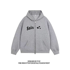 批发薄款/加绒双头拉链<b class='q'>韩版</b>连帽印花卫衣秋冬宽松开衫外套