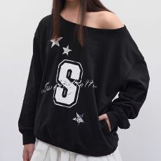 批发<b class='q'>韩版</b>印花斜肩卫衣女秋冬宽松上衣