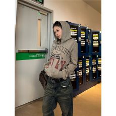 批发韩版<b class='q'>短款</b>连帽<b class='q'>卫衣</b>外套女秋季街头风修身拉链开衫上衣