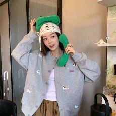 批发美式小狗刺绣<b class='q'>棒球</b>卫衣<b class='q'>外套</b>春秋冬季宽松开衫夹克