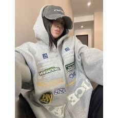 批发韩版纯棉连帽印花<b class='q'>开衫</b>外套女