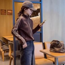 批发徳绒秋冬立领撞色长袖短外套女撞色<b class='q'>修身</b>显瘦拉链上衣