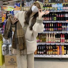 批发撞色复古羊羔毛外套女新款小香风宽松加厚<b class='q'>中长款</b>