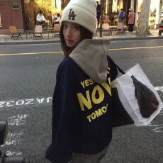 加绒 纯棉华棉复合 撞色拼接印花连帽卫衣宽松重磅印花帽衫上衣