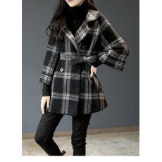 批发2025秋冬新款<b class='q'>时尚</b>韩版简约小众百搭通勤西装领格子外套