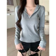 批发实拍  实价 40支纯棉210克（92棉/8氨纶）连帽<b class='q'>长袖</b>女刺绣<b class='q'>T</b><b class='q'>恤</b>