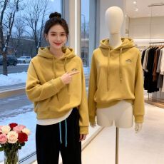 短款连帽卫衣女2025秋冬新款加绒加厚刺绣长袖上衣小个子套头外套