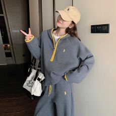 批发秋季大码时尚连帽卫衣套装女韩系穿搭休闲显瘦阔腿<b class='q'>裤</b><b class='q'>两件套</b>胖mm