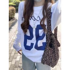 韩版纯棉100%棉春装长袖T恤女宽松上衣印花