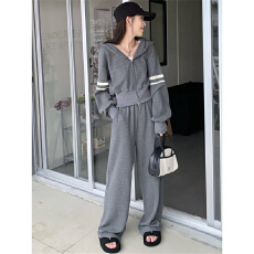 批发华夫格拉链<b class='q'>卫衣</b><b class='q'>套装</b><b class='q'>女</b>秋冬新款炸街阔腿裤运动<b class='q'>休闲</b>两件<b class='q'>套装</b>