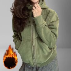 批发加绒加厚双面奥粒绒秋冬季连帽外套百搭休闲时尚开衫保暖<b class='q'>修身</b>卫衣