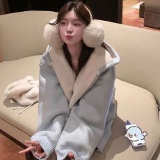 批发麂皮绒复合奥粒绒<b class='q'>外套</b>女加绒加厚连帽上衣2025秋冬新款皮毛一体