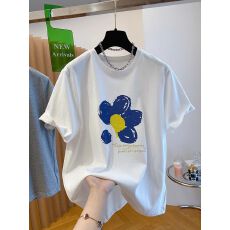 批发韩版纯棉100%棉白色雏菊花朵印花<b class='q'>短袖</b><b class='q'>t</b><b class='q'>恤</b>女