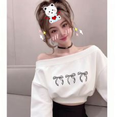 批发高品质韩版辣妹性感斜肩一字肩修身<b class='q'>卫衣</b>女<b class='q'>短款</b>