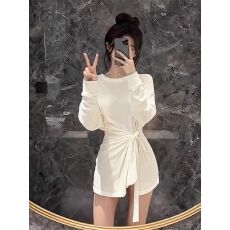 批发螺纹德绒法式设计感扭结绑带<b class='q'>长袖</b><b class='q'>t</b><b class='q'>恤</b>女秋冬独特<b class='q'>宽松</b>中长款内搭