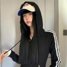 批发秋冬新款纯欲风辣妹长袖t恤女<b class='q'>修身</b>外套显瘦百搭连帽卫衣上衣ins潮