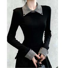 批发人棉300克磨毛加绒复古撞色polo领打底内搭长袖t恤上衣