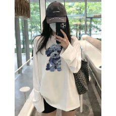 批发高质量韩版纯棉精梳精密印花春秋季宽松长袖T恤女