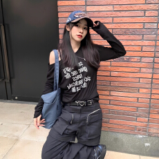 批发韩版纯棉辣妹字母长袖t恤女早春新款修身显瘦上衣