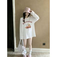 批发高质量韩版纯棉精梳精密印花春秋季宽松<b class='q'>长袖</b><b class='q'>T</b><b class='q'>恤</b>女