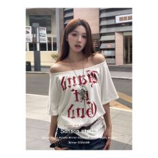 批发瓷棉32支原版纯棉拉架200克95棉5氨纶超爽滑斜<b class='q'>露肩</b>短袖T恤女