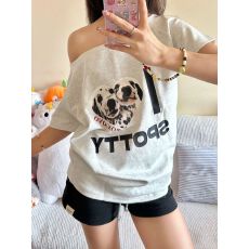 批发220克40支1×1酷丝棉 设计感<b class='q'>露肩</b>女辣妹印花斜肩T恤